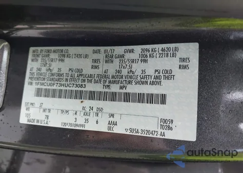 2017 Ford Escape S z USA, uszkodzony, nr VIN 1FMCU0F73HUC73083